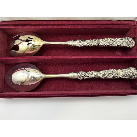 Godinger VTG Silver Plate Salad Serving Set for Neiman Marcus Grape Vineyard 242 - Picture 3 of 10